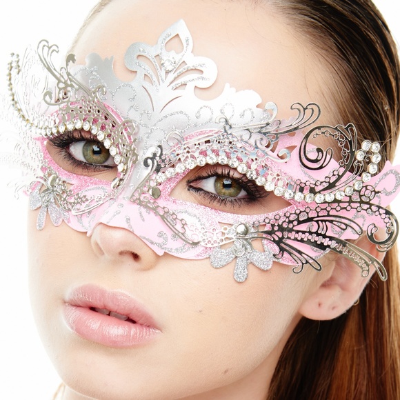 Pink & Silver Premium Laser Cut Masquerade Mask - Picture 3 of 4